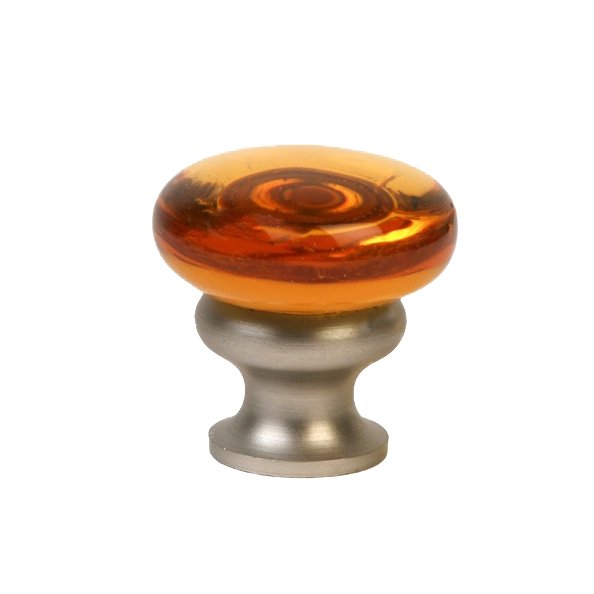 1 1/4" (32mm) Mushroom Glass Knob in Transparent Amber/Brushed Nickel