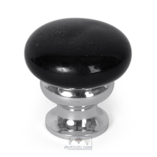 1 1/4" (32mm) Diameter Mushroom Glass Knob in Black/Polished Chrome