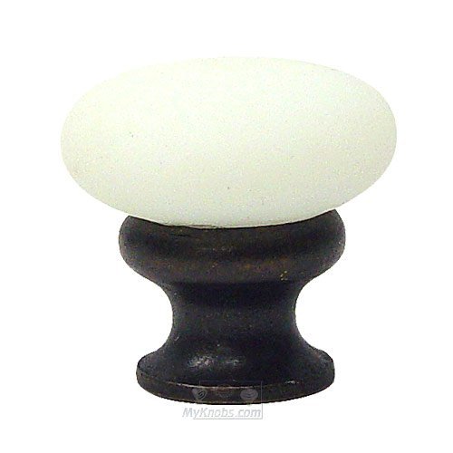 1 1/4" (32mm) Mushroom Glass Knob in Frosted White/Oil Rubbed Bronze