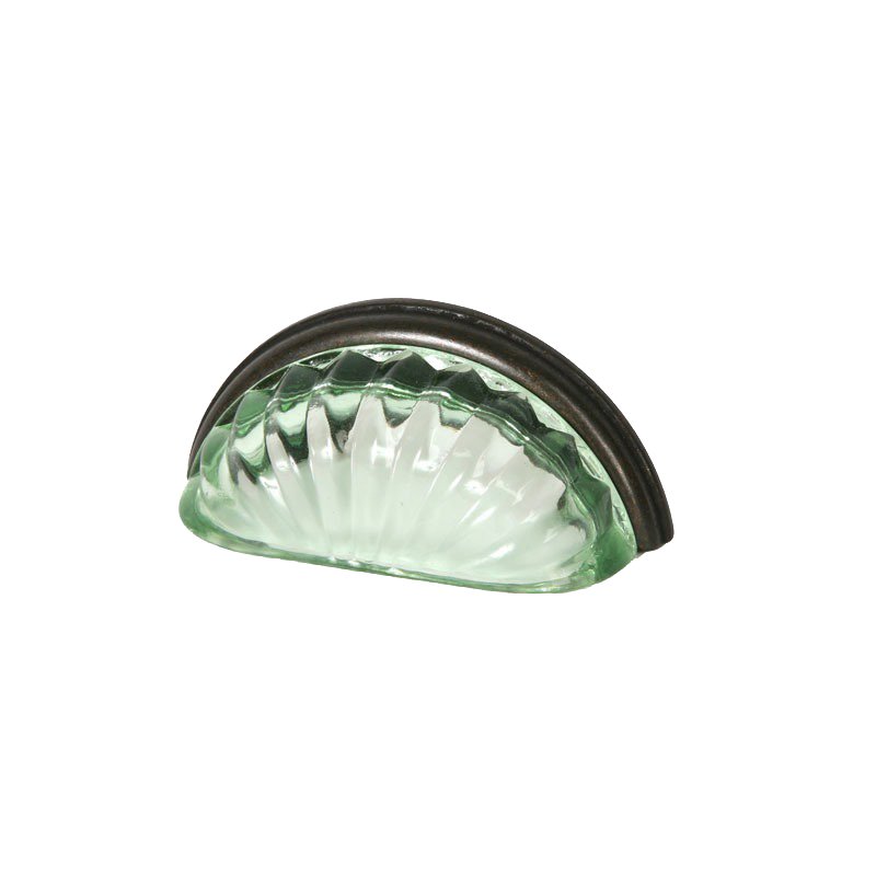 3" (76mm) Centers Melon Glass Bin Pull in Transparent Green/Oil Rubbed Bronze