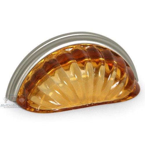 3" (76mm) Centers Melon Glass Bin Pull in Transparent Amber/Brushed Nickel