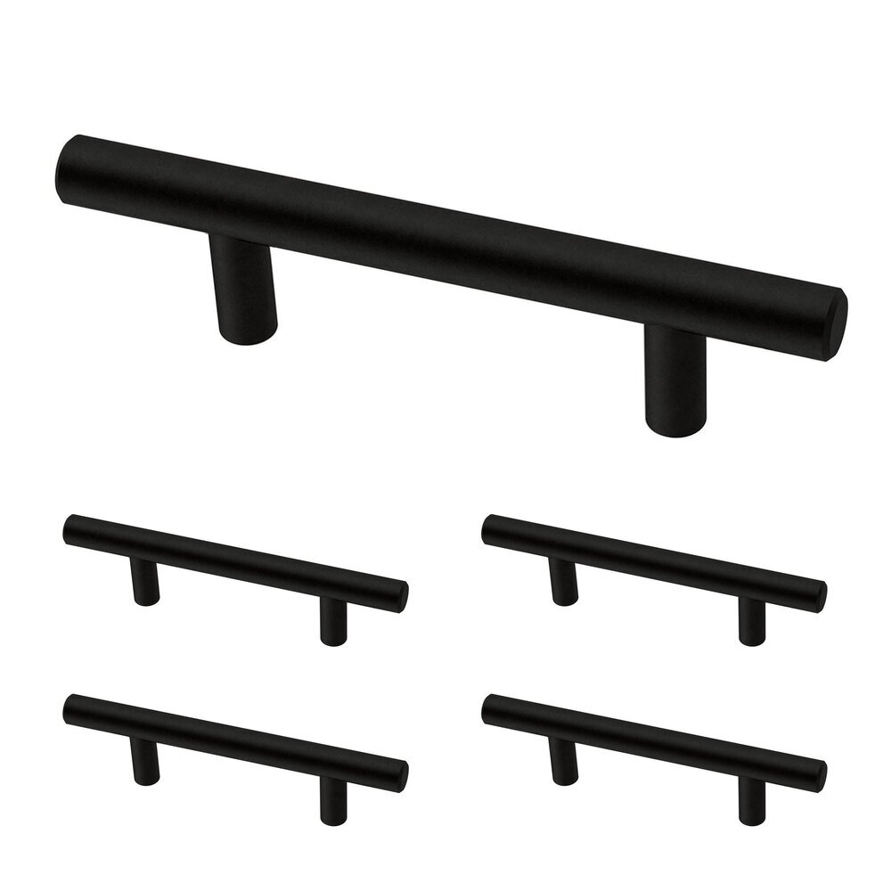 (5 Pack) 3" (76mm) Centers Steel Bar Pull in Matte Black Antimicrobial
