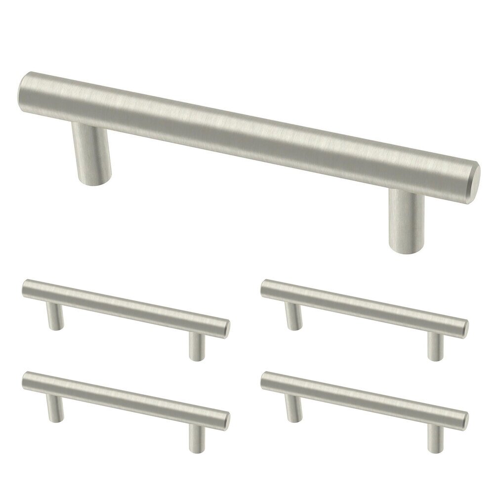 (5 Pack) 3 3/4" (96mm) Centers Steel Bar Pull in Stainless Steel Antimicrobial