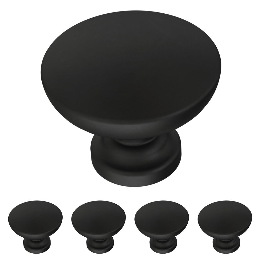 1-3/16" (30mm) Fulton Knob (5 Pack) in Matte Black Antimicrobial