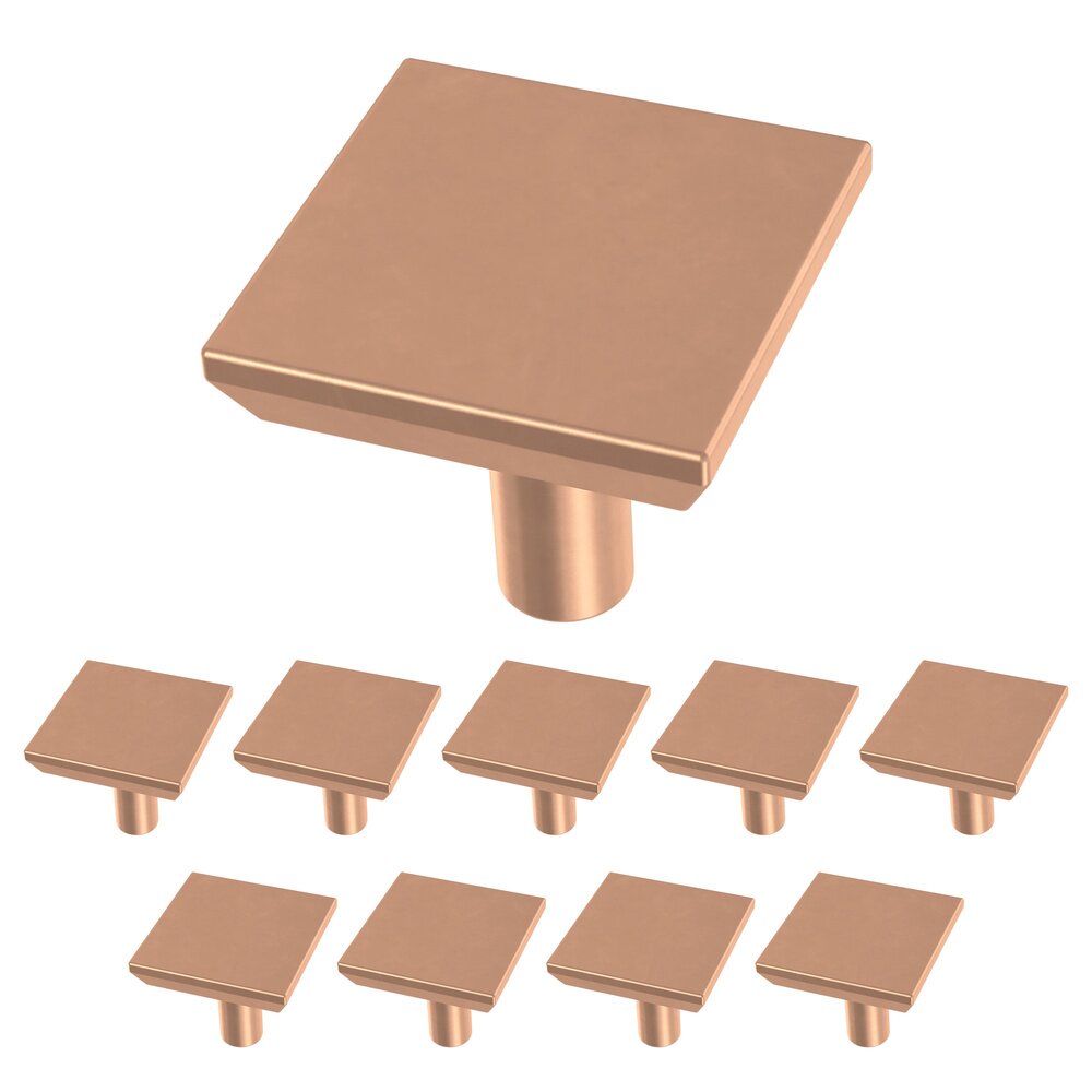 1-1/8" (29mm) Simple Chamfered Square Knob (10 Pack) in Brushed Copper