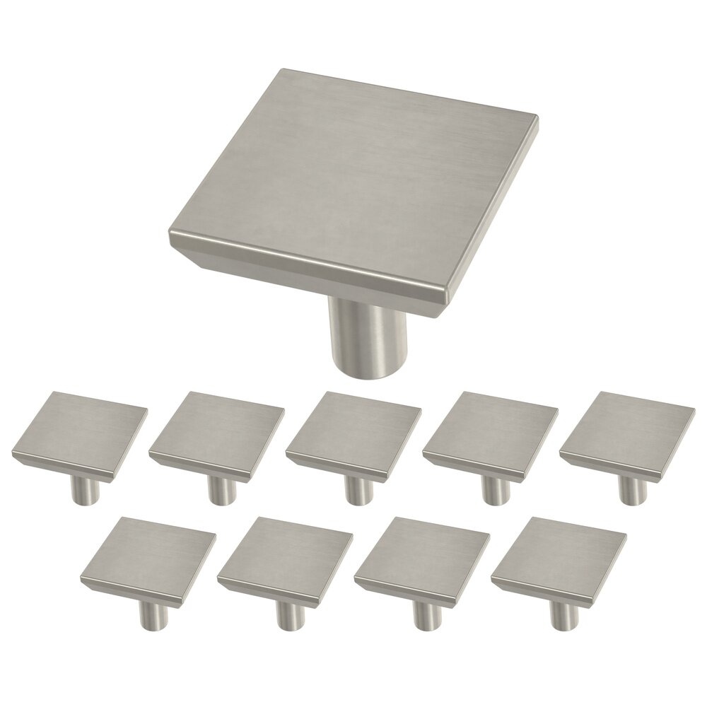 1-1/8" (29mm) Simple Chamfered Square Knob (10 Pack) in Brushed Nickel