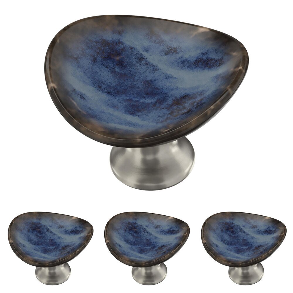 Glazed Ceramic Concave Round Knob (4 Pack) in Blue