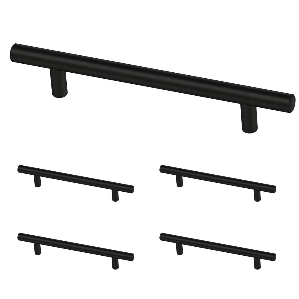 (5 Pack) 5 1/16" (128mm) Centers Steel Bar Pull in Matte Black Antimicrobial