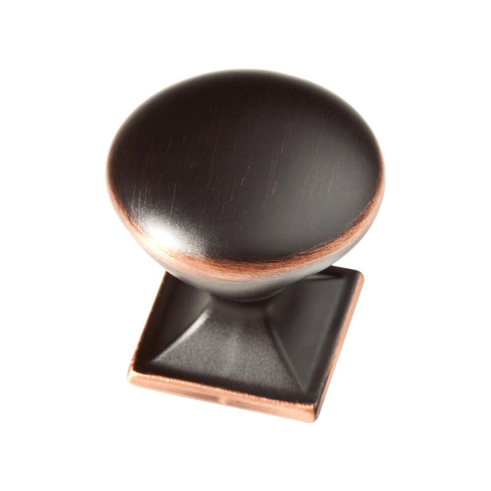 1-1/4" (32mm) Round Knob with Square Base in Bronze With Copper Highlights
