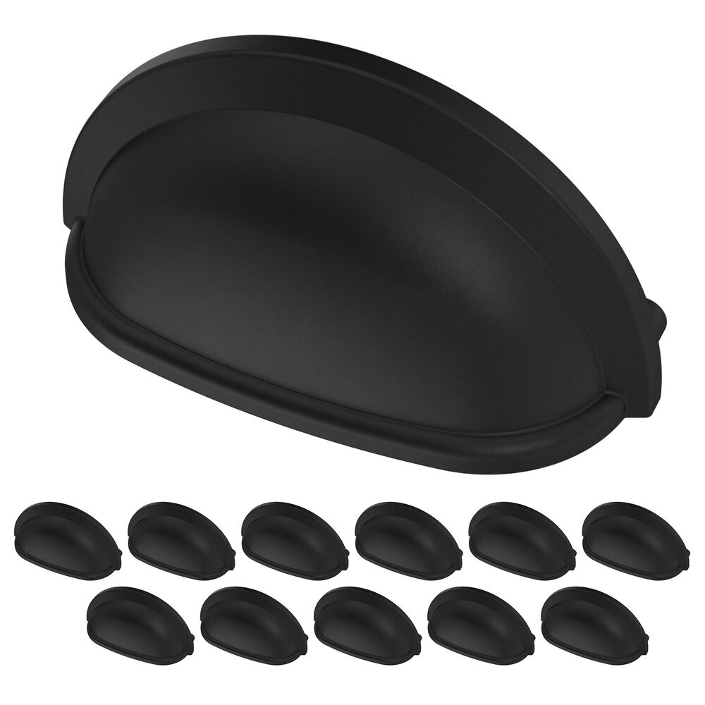 (12 Pack) 3" (76mm) Centers Drawer Cup Pull in Matte Black