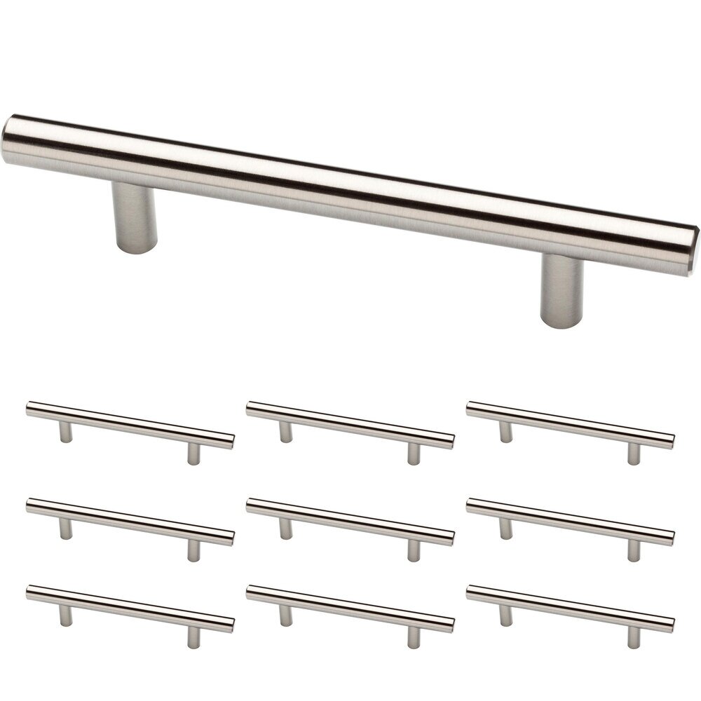(10 Pack) 4" (102 mm) Centers Steel Bar Pull in Stainless Steel
