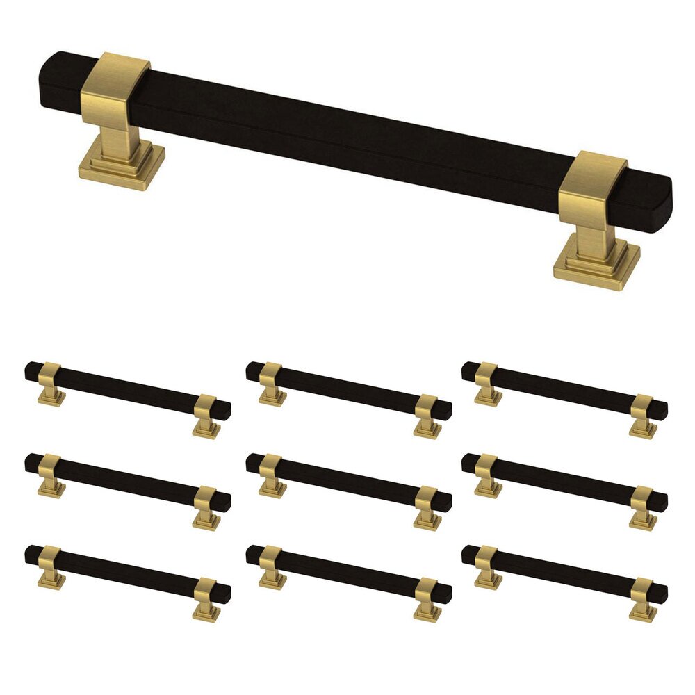 (10 Pack) 5 1/16" (128mm) Centers Wrapped Square Bar Pull in Matte Black & Brushed Brass