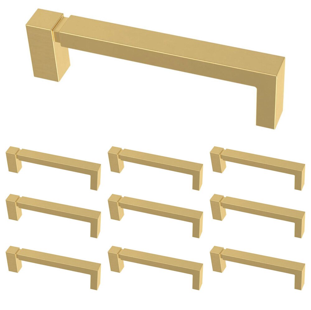(10 Pack) 3 3/4" (96mm) Centers Asymmetric Notched Pull in Brushed Brass