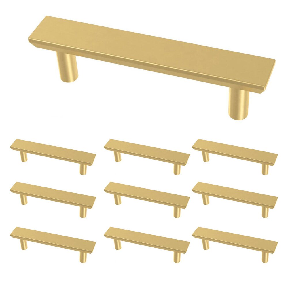(10 Pack) 3" (76mm) Centers Simple Chamfered Pull in Brushed Brass