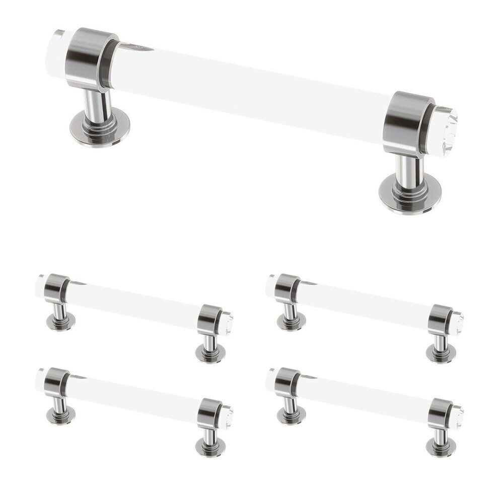 (5 Pack) 3" (76mm) Centers Francisco Acrylic Bar Pull in Chrome & Clear