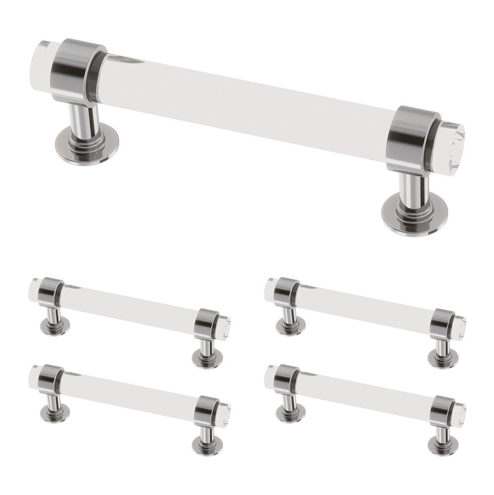 (5 Pack) 3 3/4" (96mm) Centers Francisco Acrylic Bar Pull in Chrome & Clear