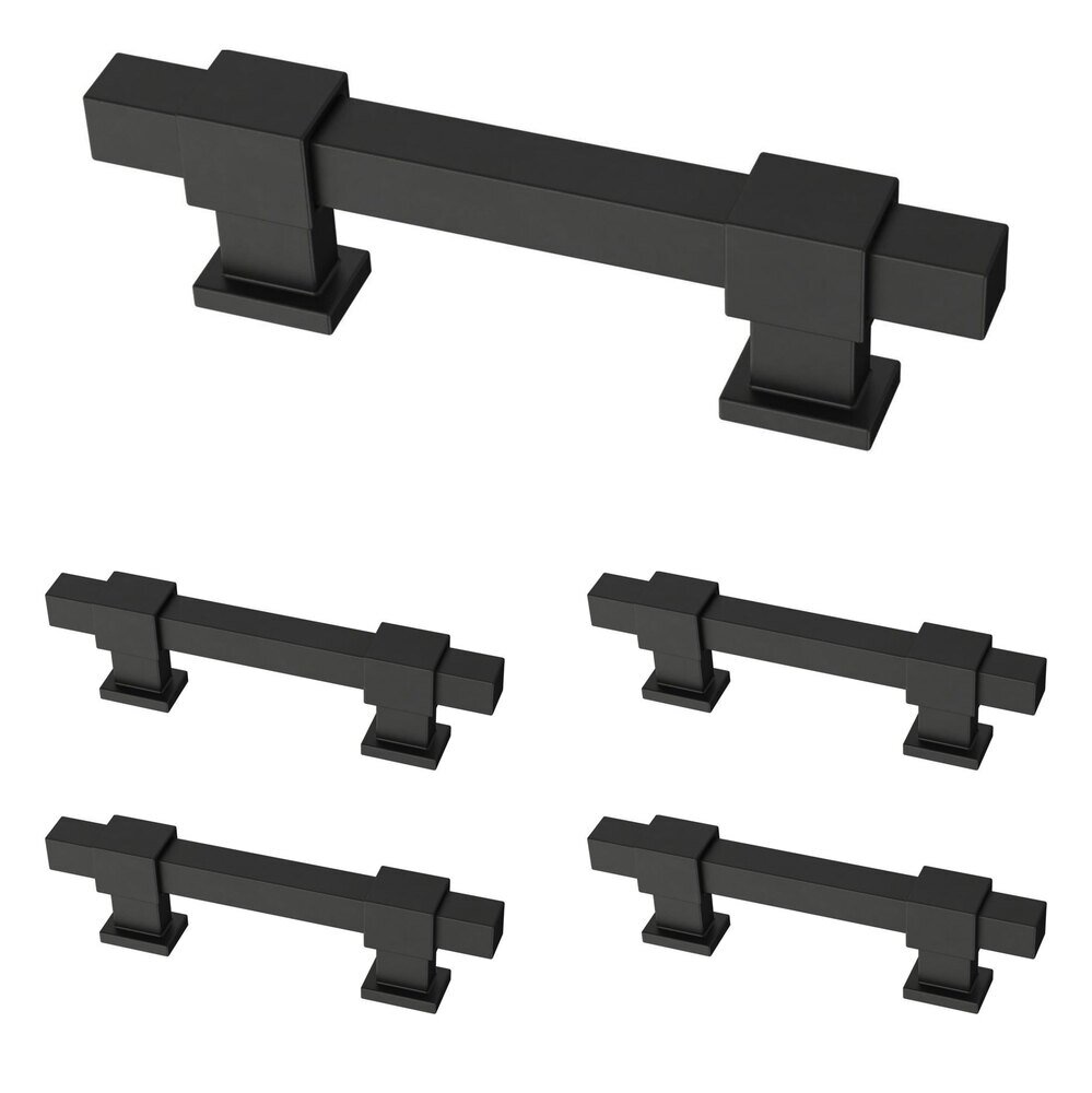 (5 Pack) 1 3/8" to 4" Adjustable Centers Square Bar Adjusta Pull in Matte Black