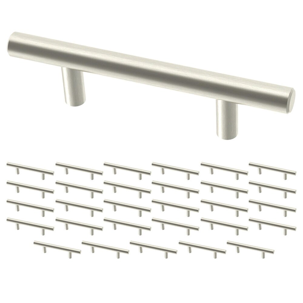 (30 Pack) 3" (76mm) Centers Simple Round Bar Pull in Stainless Steel