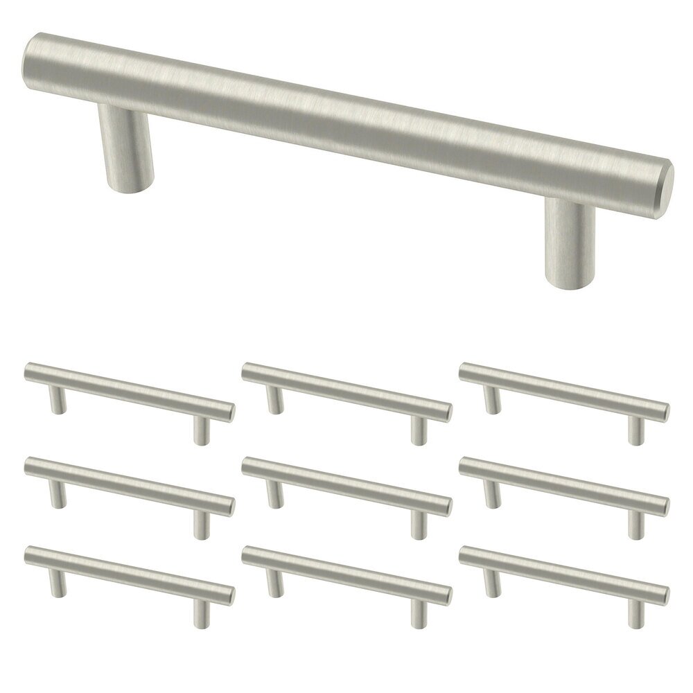 (10 Pack) 3 3/4" (96mm) Centers Simple Round Bar Pull in Stainless Steel