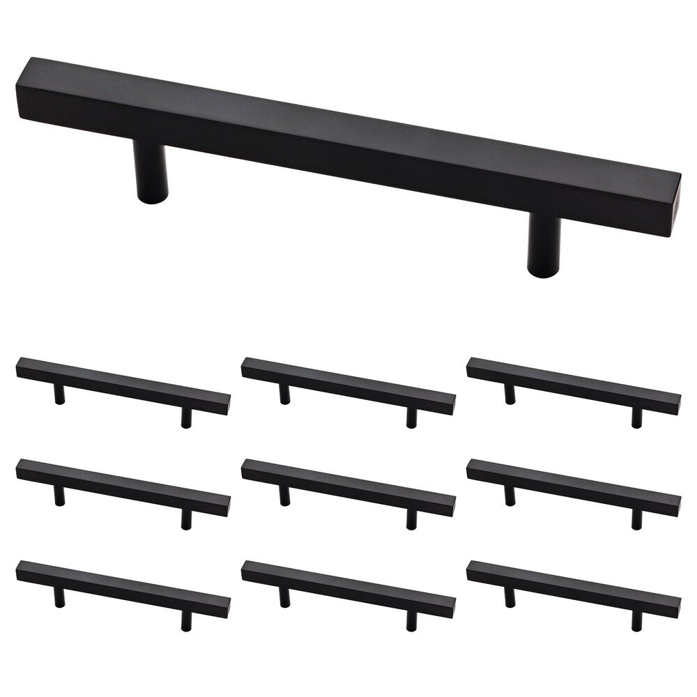 (10 Pack) 3 3/4" (96mm) Centers Simple Square Bar Pull in Matte Black