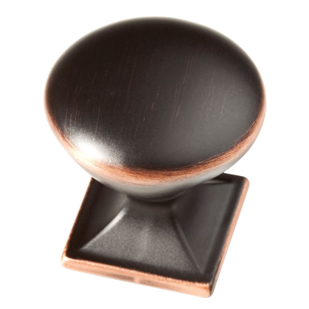 1 1/4" Round Knob with Square Base in Bronze with Copper Highlights