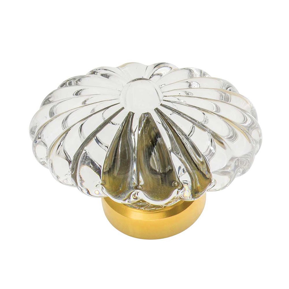 1 3/4" Oval Fluted Crystal Cabinet Knob in Polished Brass