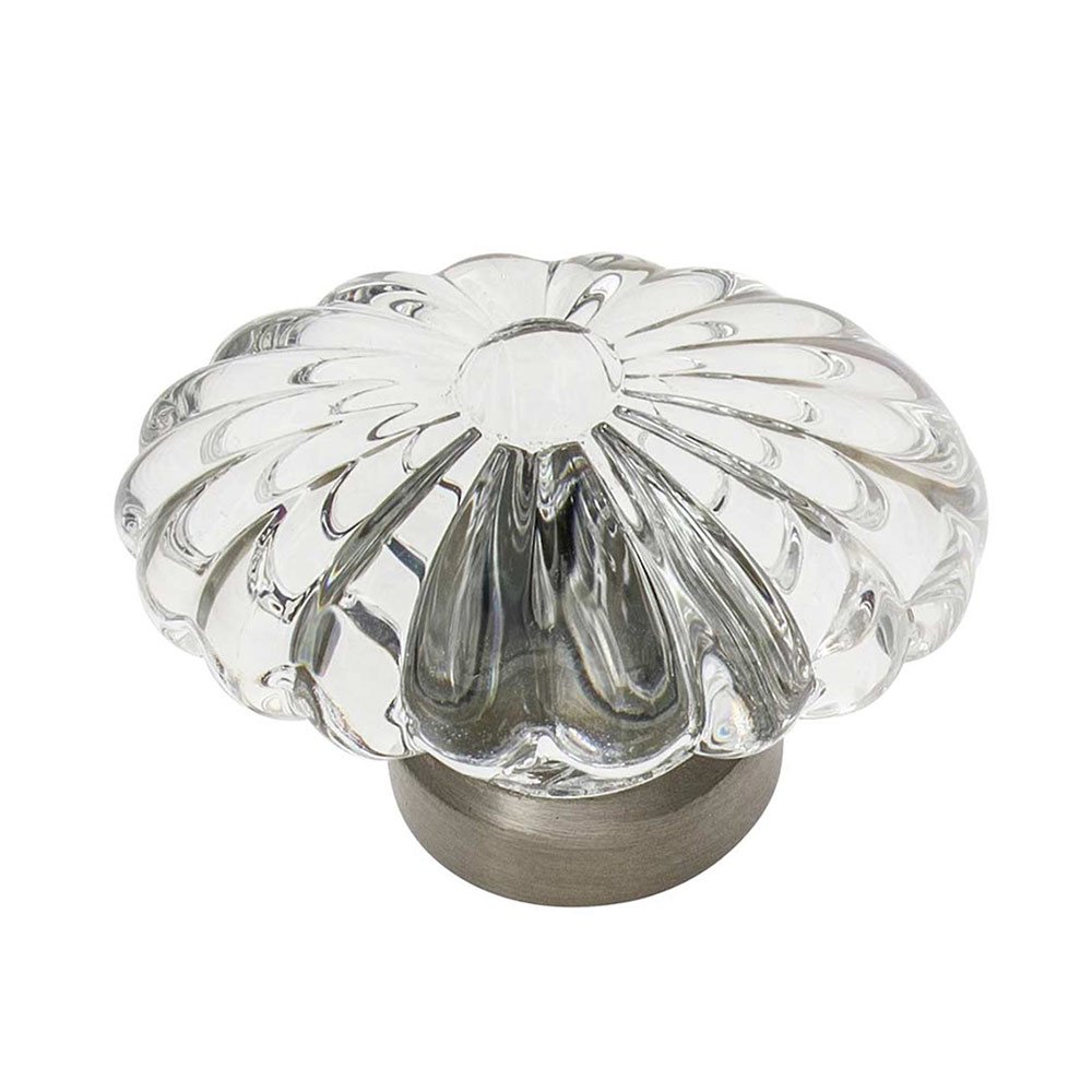 1 3/4" Oval Fluted Crystal Cabinet Knob in Satin Nickel