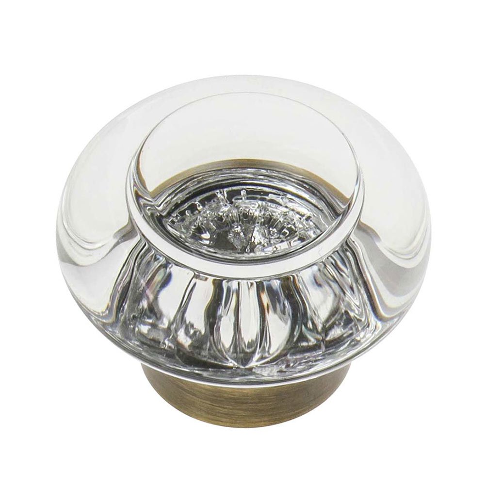 1 3/8" Diameter Clear Crystal Cabinet Knob in Antique Brass