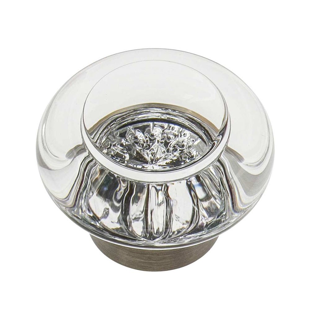 1 3/8" Diameter Clear Crystal Cabinet Knob in Antique Pewter