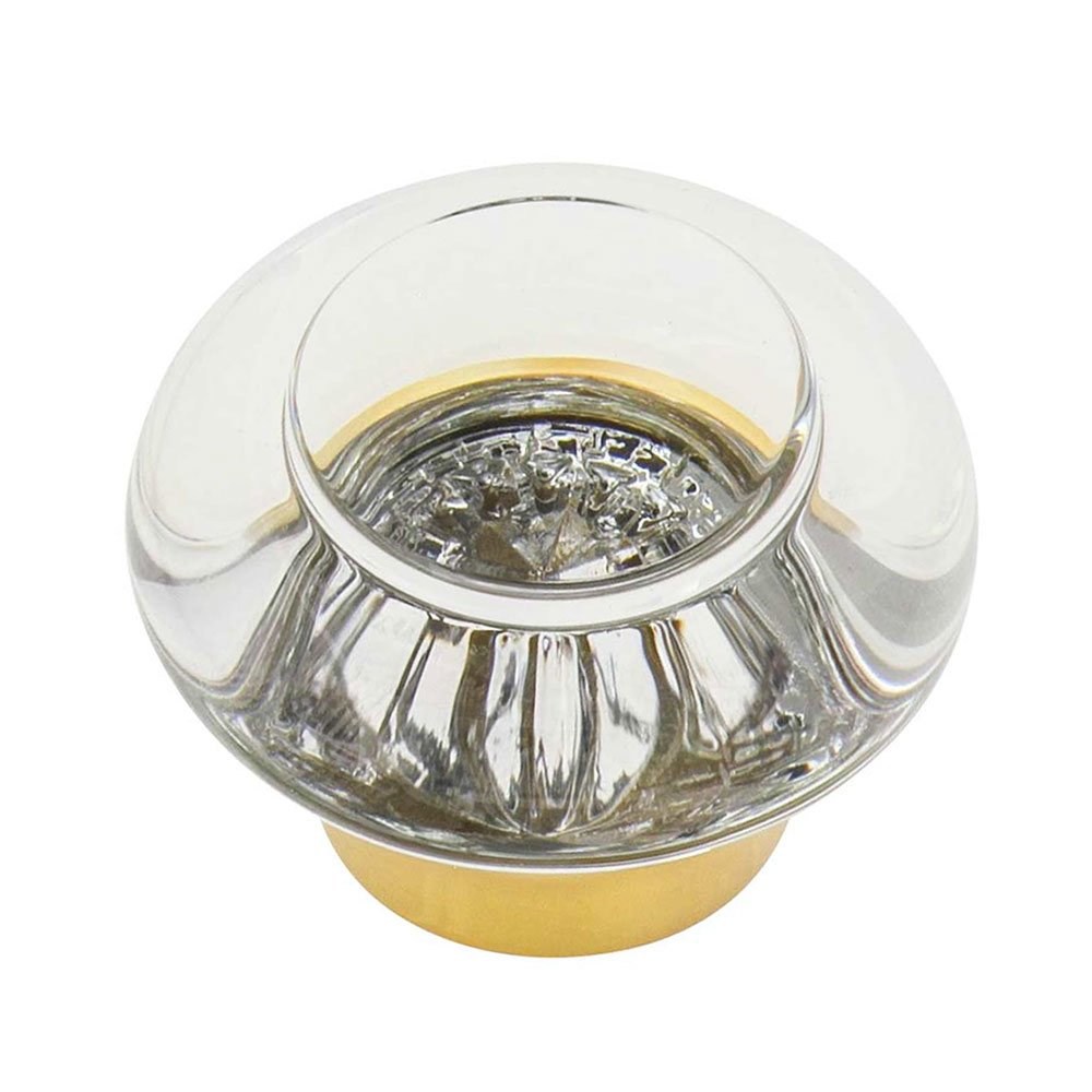 1 3/8" Diameter Clear Crystal Cabinet Knob in Polished Brass