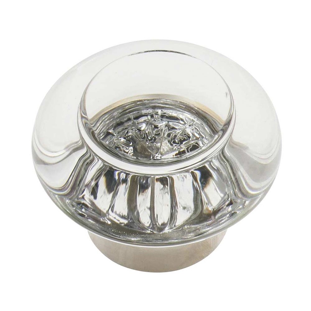 1 3/8" Diameter Clear Crystal Cabinet Knob in Polished Nickel