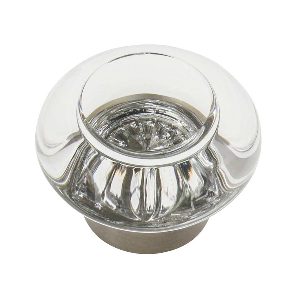 1 3/8" Diameter Clear Crystal Cabinet Knob in Satin Nickel