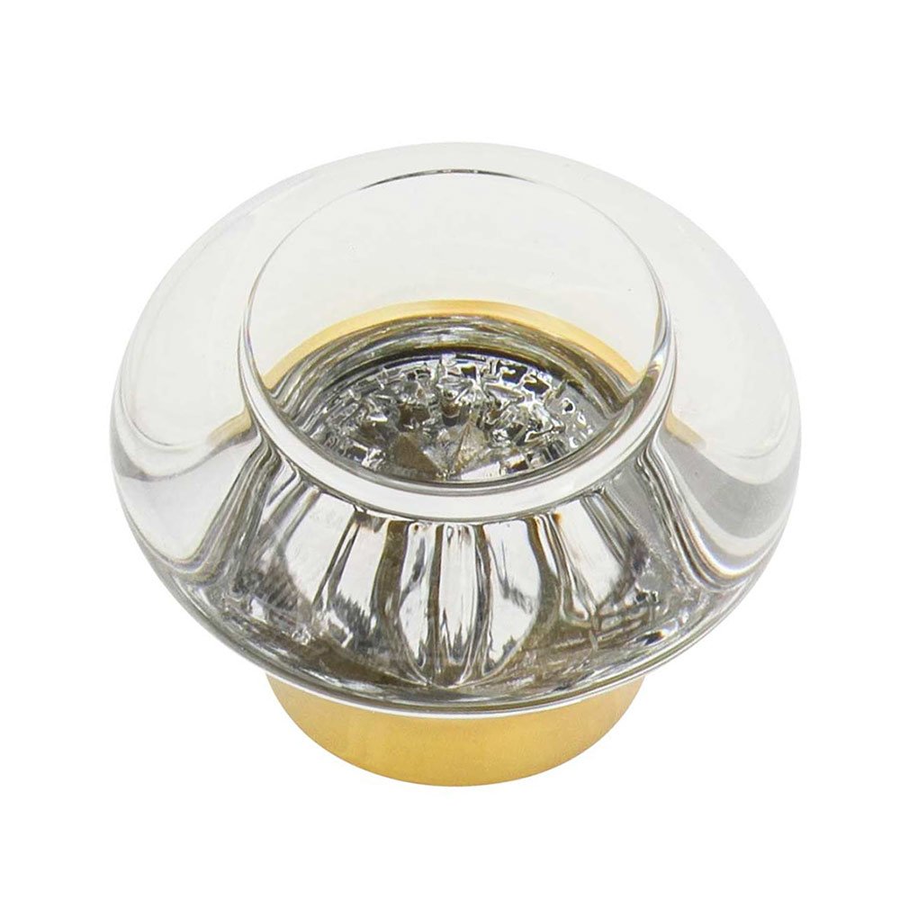 1 3/8" Diameter Clear Crystal Cabinet Knob in Unlacquered Brass