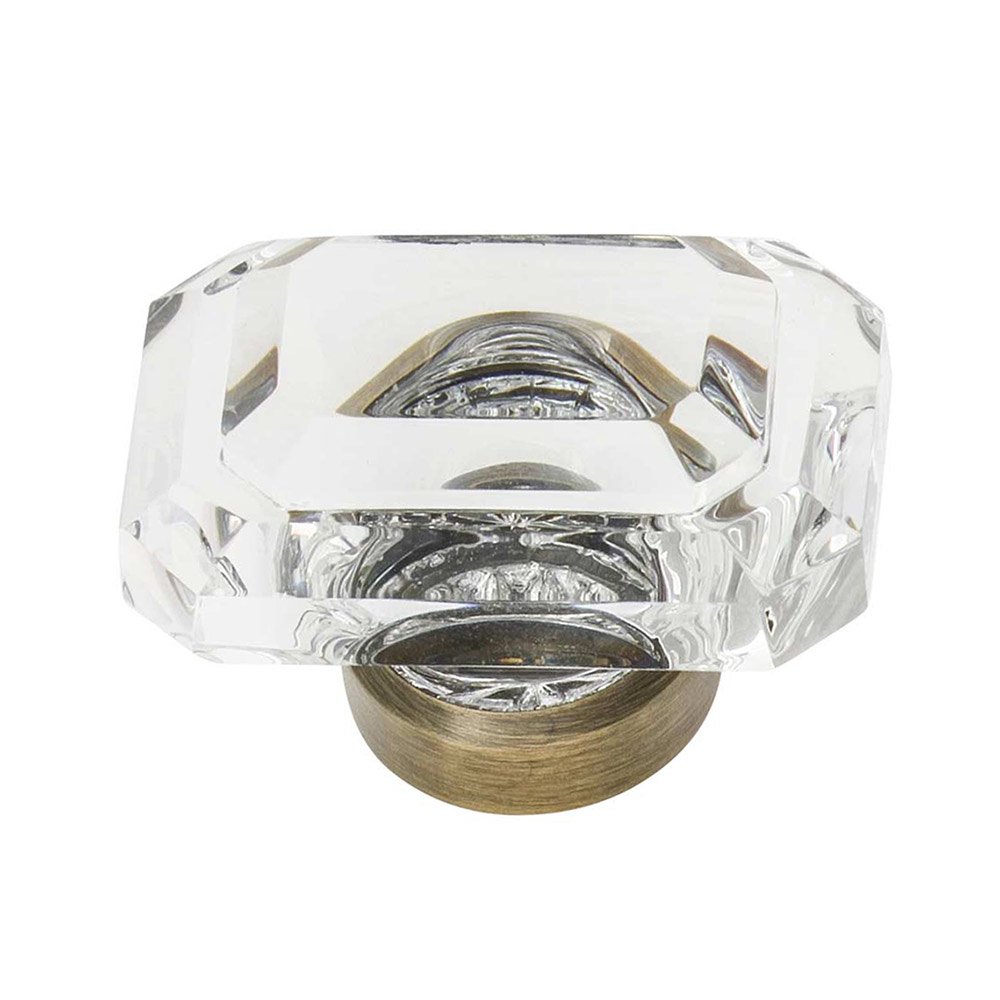 1 9/16" Baguette Cut Clear Crystal Cabinet Knob in Antique Brass