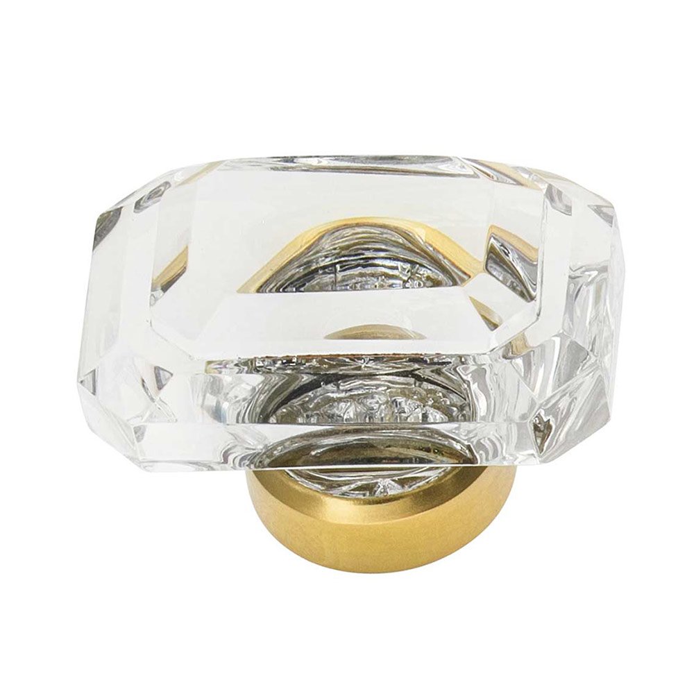 1 9/16" Baguette Cut Clear Crystal Cabinet Knob in Polished Brass
