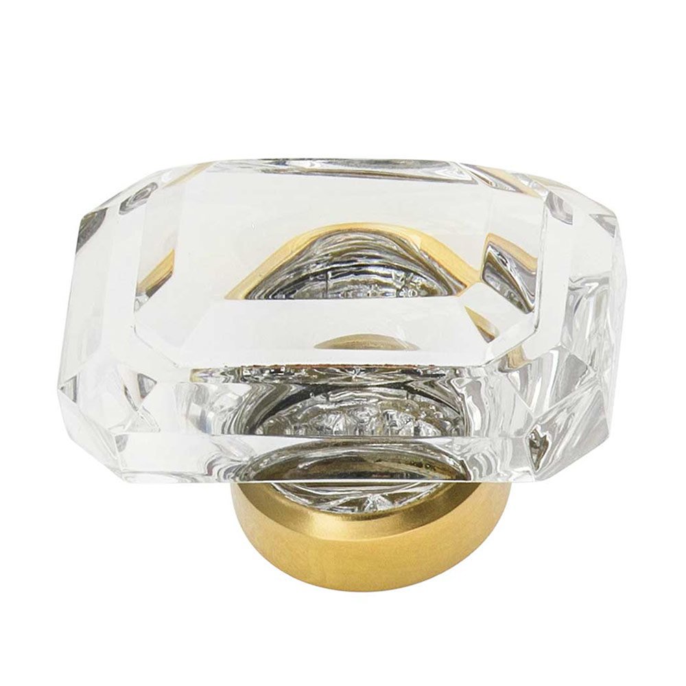 1 9/16" Baguette Cut Clear Crystal Cabinet Knob in Unlacquered Brass