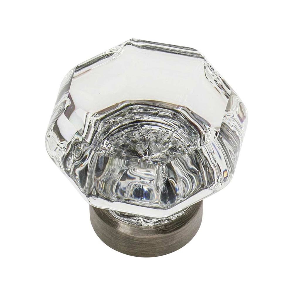 1 3/8" Waldorf Crystal Cabinet Knob in Antique Pewter