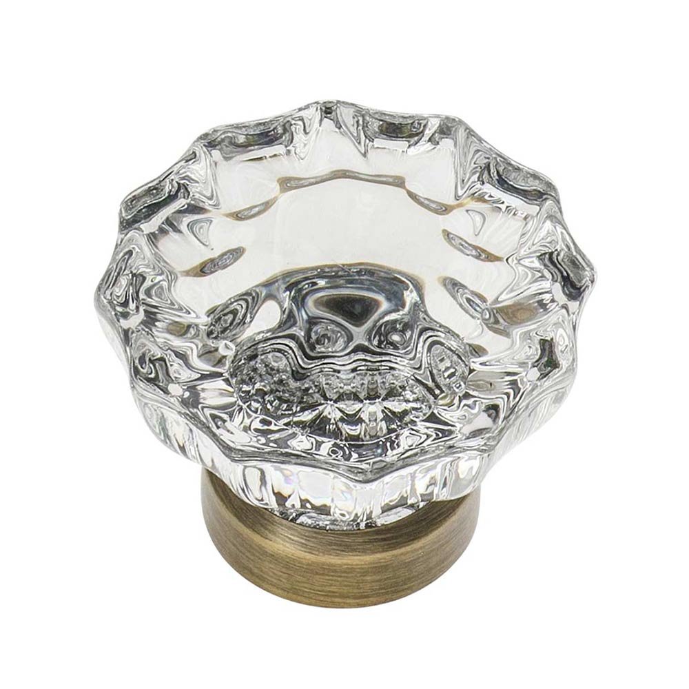1 3/8" Crystal Cabinet Knob in Antique Brass
