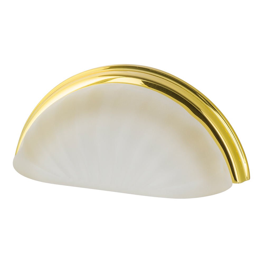 3" Centers Frosted Fluted Crystal Cup Pull in Polished Brass