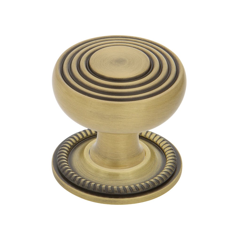 Deco Brass 1 3/8" Cabinet Knob with Rope Rose in Antique Brass