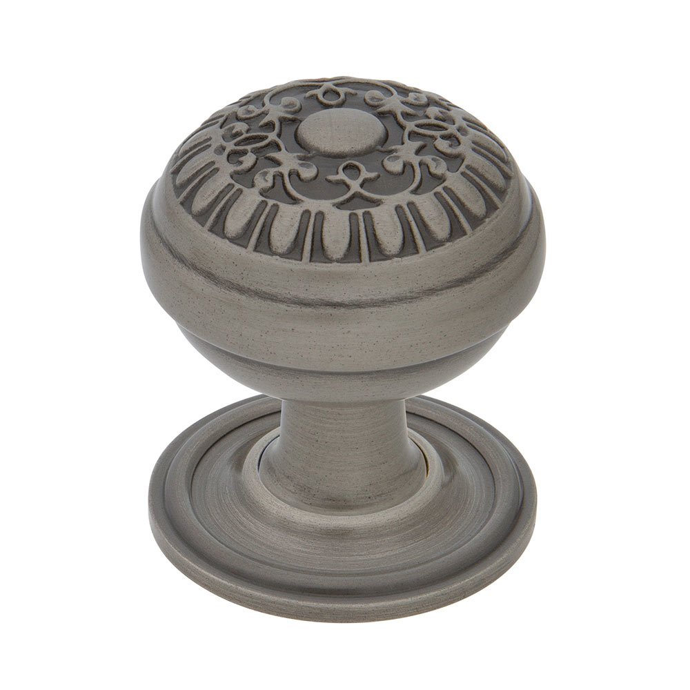 Egg And Dart Brass 1 3/8" Cabinet Knob with Classic Rose in Antique Pewter