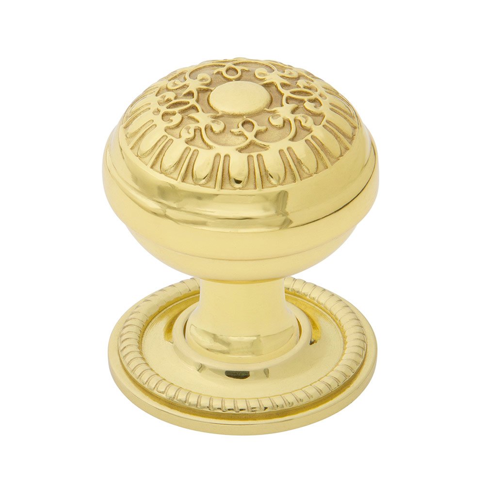 Egg And Dart Brass 1 3/8" Cabinet Knob with Rope Rose in Unlacquered Brass