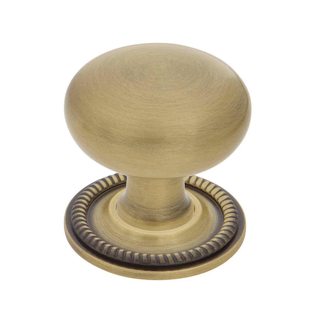 New York Brass 1 3/8" Cabinet Knob with Rope Rose in Antique Brass