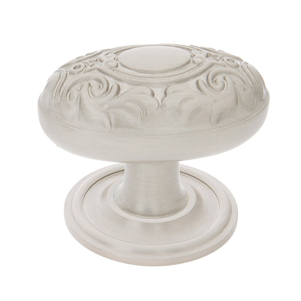 Victorian Brass 1 3/4" Cabinet Knob with Classic Rose in Satin Nickel