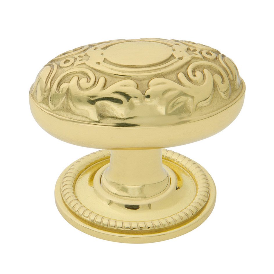 Victorian Brass 1 3/4" Cabinet Knob with Rope Rose in Unlacquered Brass