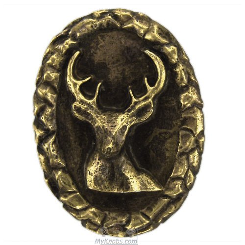 Small Whitetail Oval Knob in Antique Brass