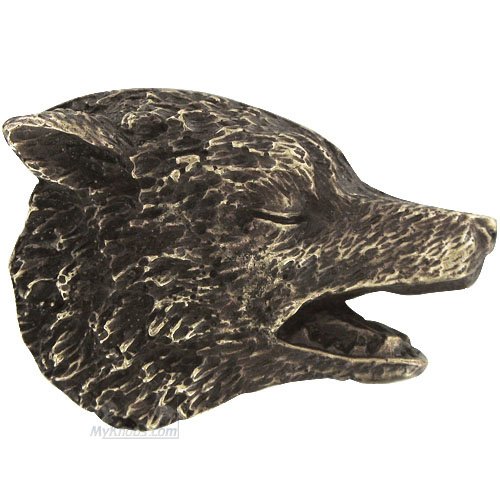 Howling Wolf Head Knob in Antique Brass