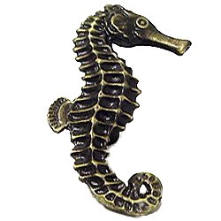 Large Seahorse Facing Right Knob in Antique Brass