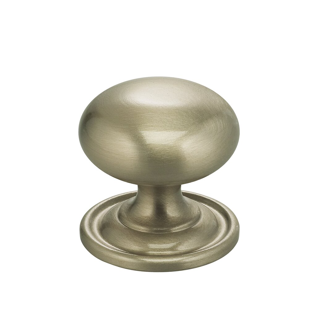 1" Classic Knob with Attached Back Plate in Satin Nickel Lacquered