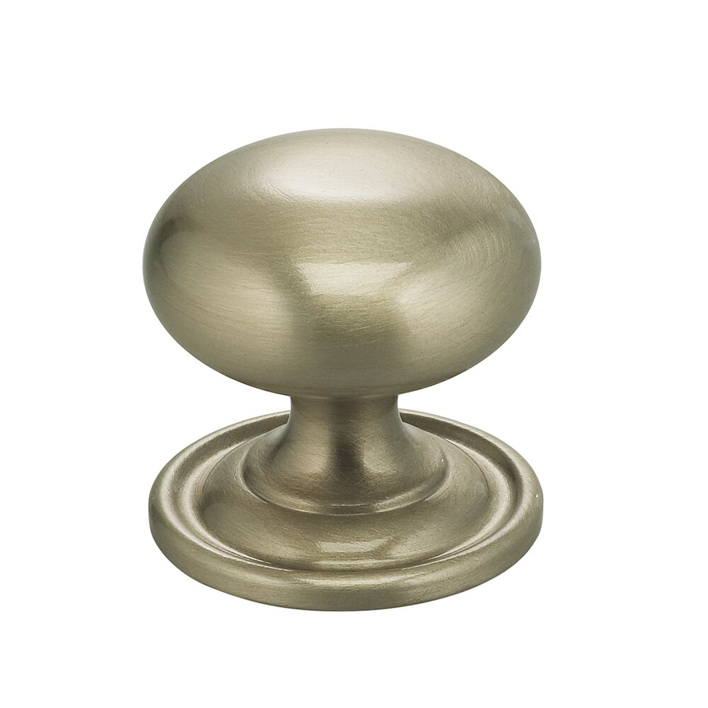 1 9/16" Classic Knob with Attached Back Plate in Satin Nickel Lacquered